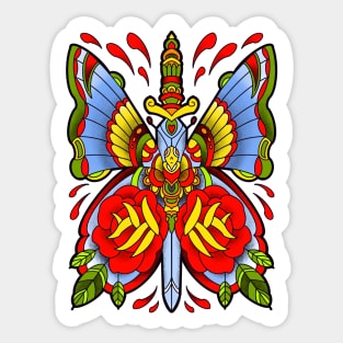 Traditional butterfly dagger tattoo design Sticker